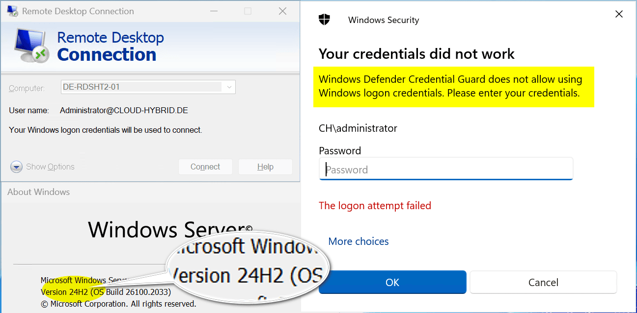 Singe Sign-On per Kerberos V5 bei RDP geht nicht mehr.